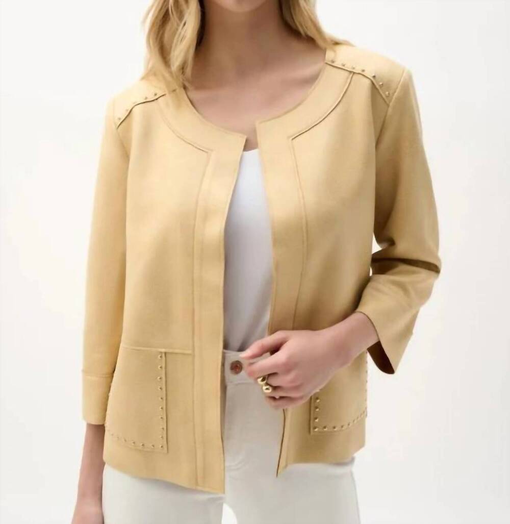 NEW JOSEPH RIBKOFF foiled scuba suede jacket in flax